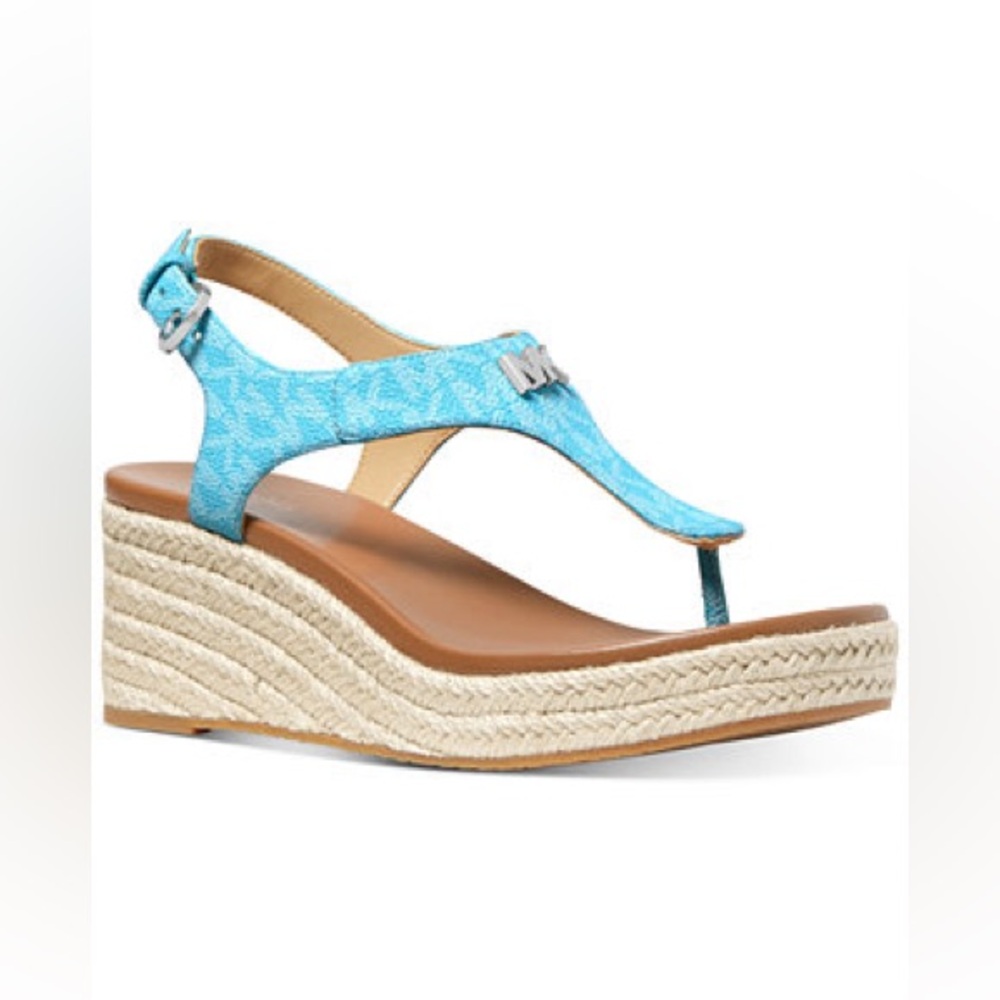 Michael Kors Ocean Blue Women's Laney Thong Espadrille Sandals Platform Heels